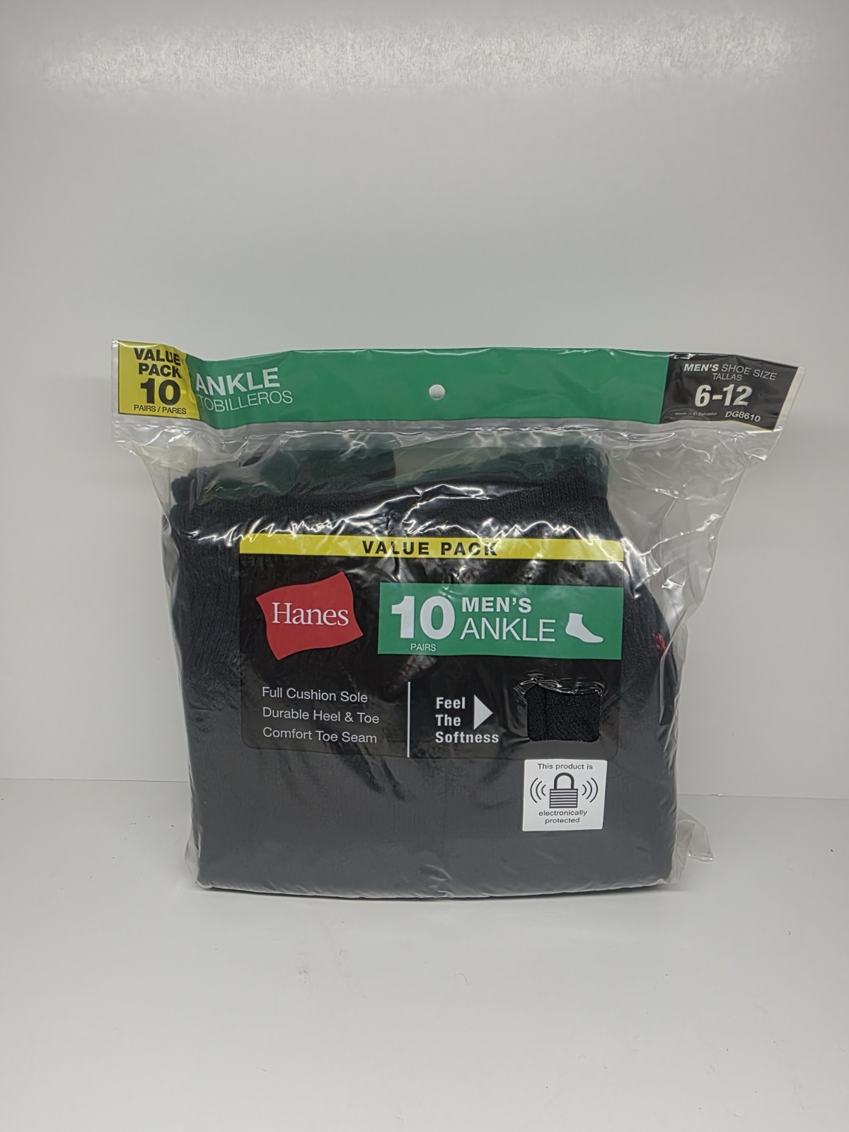 SAOLA Calze uomo Hanes nere alla caviglia nuove 10 PAIA suola imbottita completa taglia 6 12