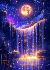 Moonlight Waterfall Diamond Art Kits for Adults Beginners, Moon 5D Diamond Pa...
