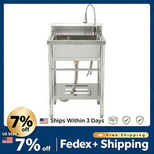 Stainless Steel Single Bowl Utility Sink Freestanding with Faucet, Laundry Deep
