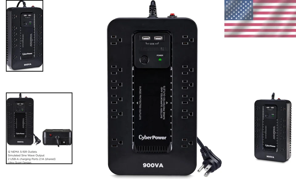 Compact 500W Uninterruptible Power Supply with 12 Outlets & Dual USB Charging - Image 2 of 4