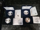 4 PROOF Silver American Eagles. Box/COA. 2018-W, 2021-W, 2023-W, 2021-W.