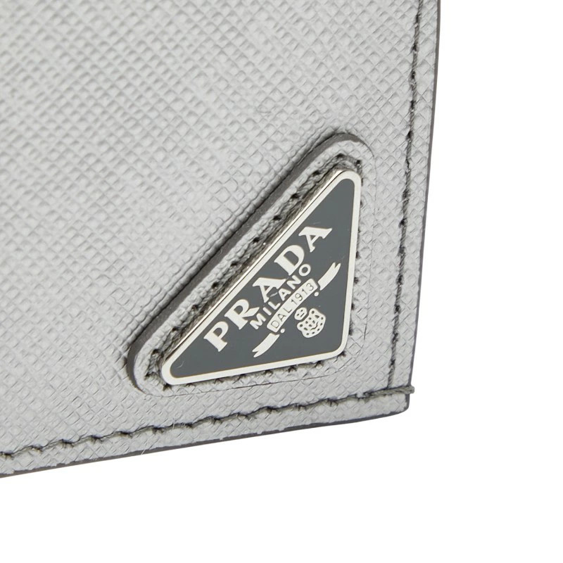 Prada Triangular Logo Plate Silver Leather Card C… - image 7