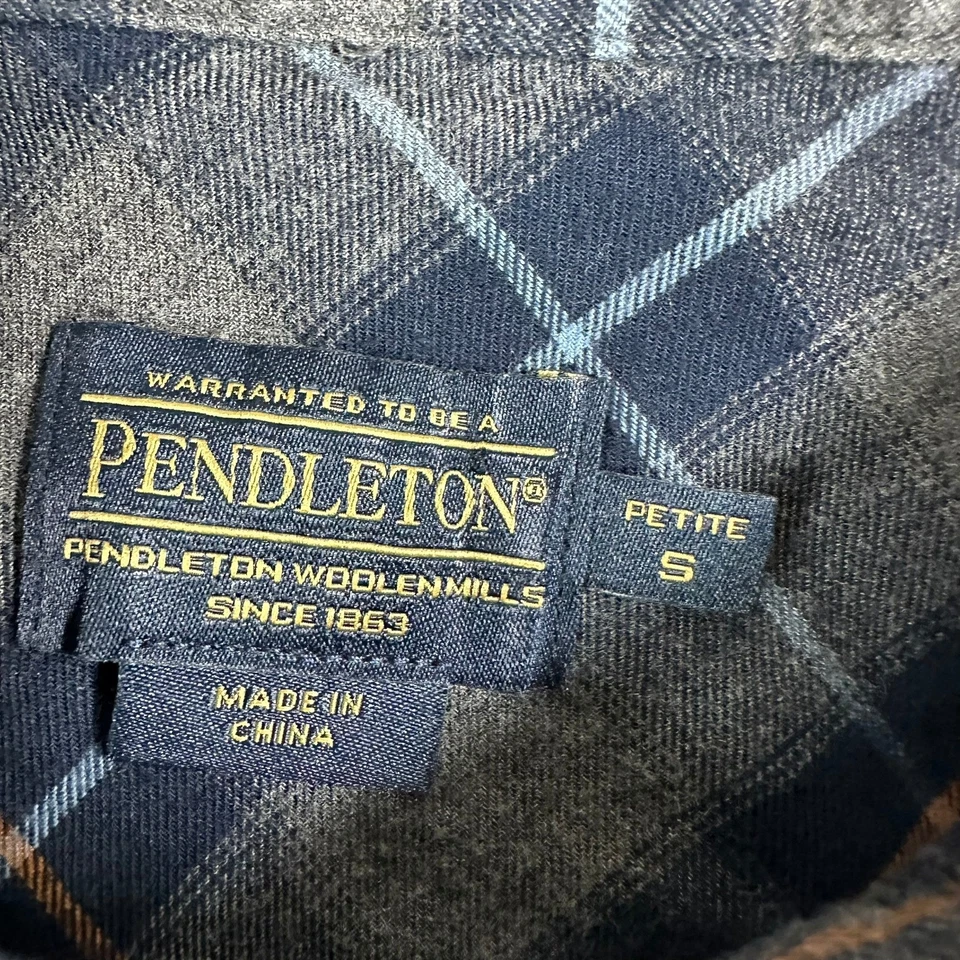 Pendleton Petite Small Flannel Shirt Plaid Button Down Gray Blue Orange - Image 3 of 4