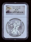 2014 $1 AMERICAN SILVER EAGLE NGC MS70 FIRST RELEASES BALD EAGLE LABEL #408