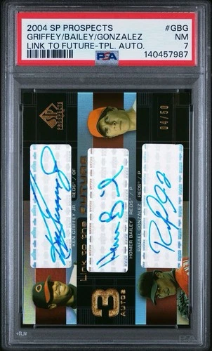 2004 SP Prospects Link To Future Auto Ken Griffey Jr Bailey Gonzalez /50 PSA 7