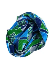 Vintage Pleated Rectangle Shawl Scarf Blue Geometric Neck Wrap Polyester