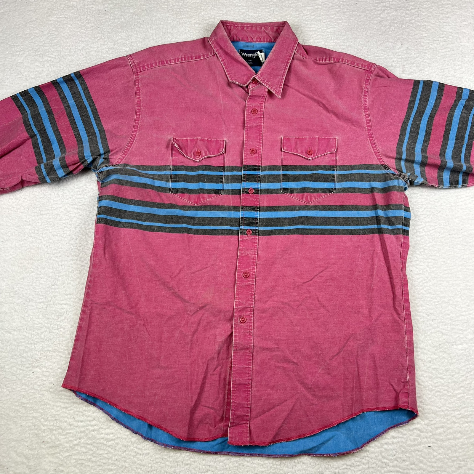 Vintage Wrangler Brushpopper Shirt Mens 18x36 Striped Western X-Long Tails USA image 7