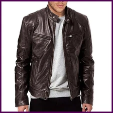 2025 Men's Motorcycle Jacket PU Slim Fit Lapel Anti-Wind Biker Coat Autumn