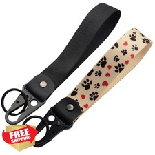 2 Black Floral Keychain Wristlet Lanyard Women Couples Strap