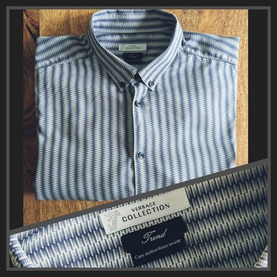 VERSACE   Collection Trend XL 17.5 / 45 Blue Geometric Pattern Shirt