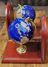 Blue Lapis Ocean Gemstone World Globe Bookends