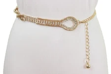 Women Gold Metal Chain Braided Skinny Waistband Fashion Belt Flower Charms S M L