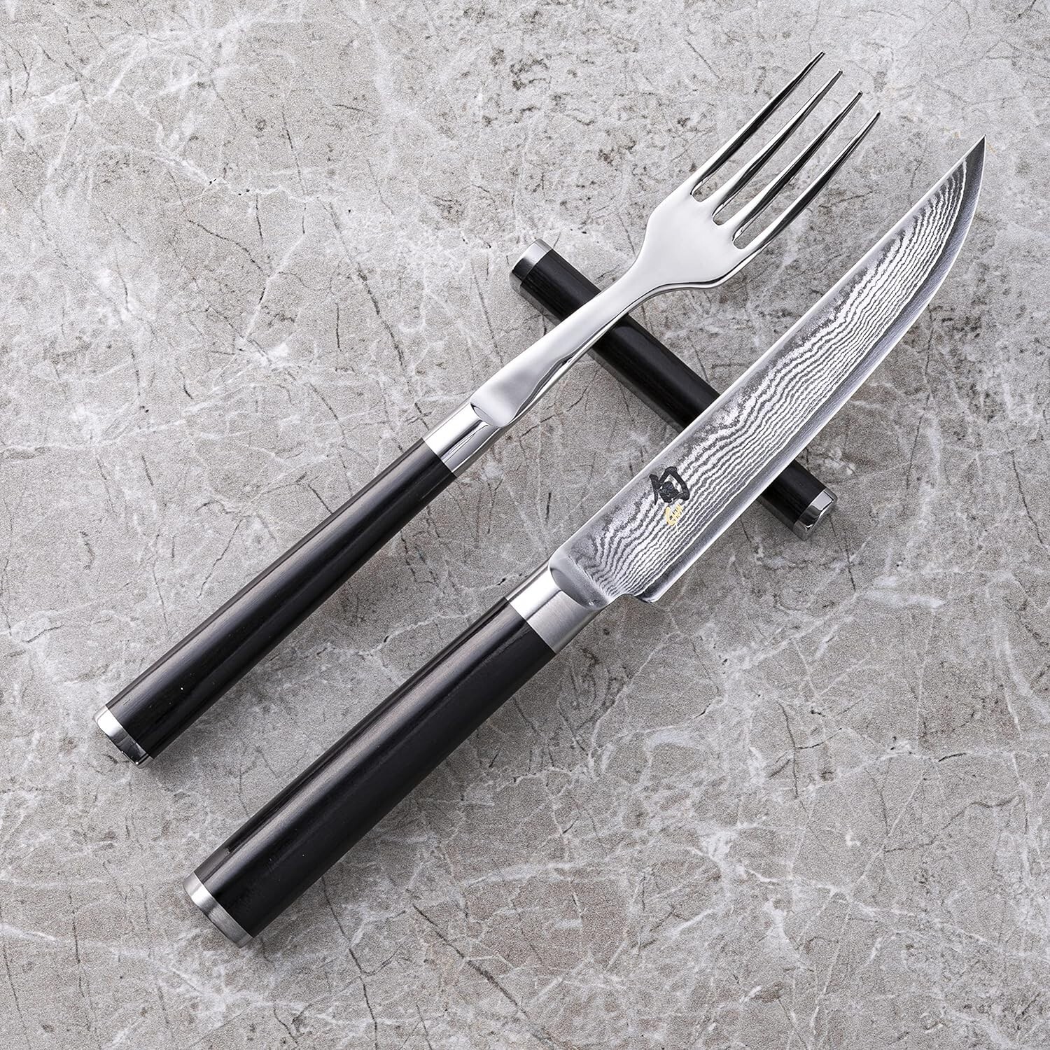 Kai ?DM-0907 Shun Classic Table Knife Fork and Flatware Rest Set Damascus NEW