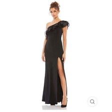 Mac Duggal black one shoulder evening gown in size 2.