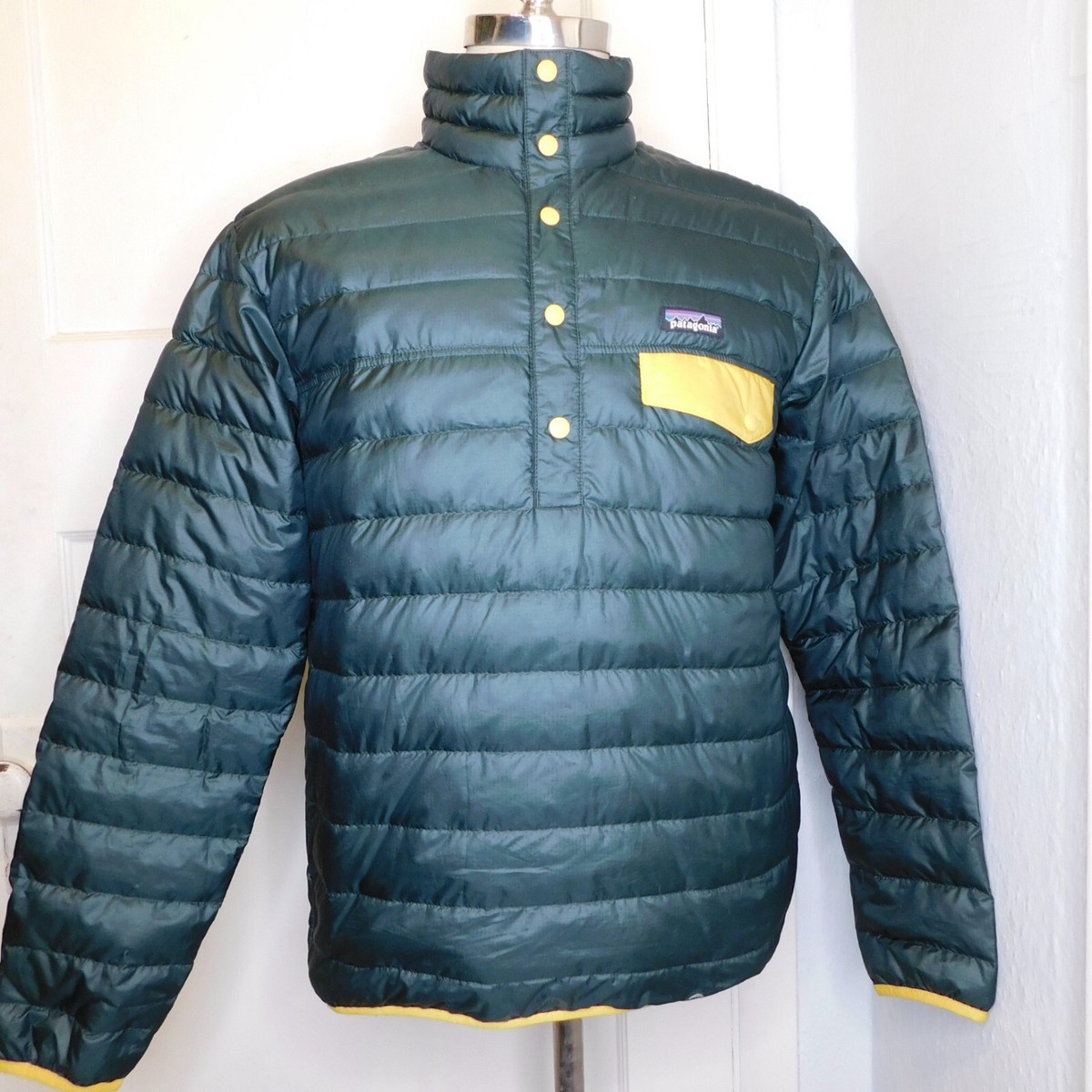 Patagonia Men's Small Pullover Down Snap T Sweater Jacket Dark