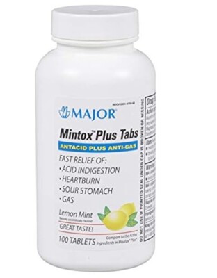Antacid Major Mintox Plus Tablets Antacid Plus Anti-Gas Lemon Mint 100 (6 Pack)