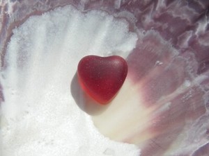 Sea Glass, Beautiful Small Red Heart with Some Orange/Yellow on the Bottom