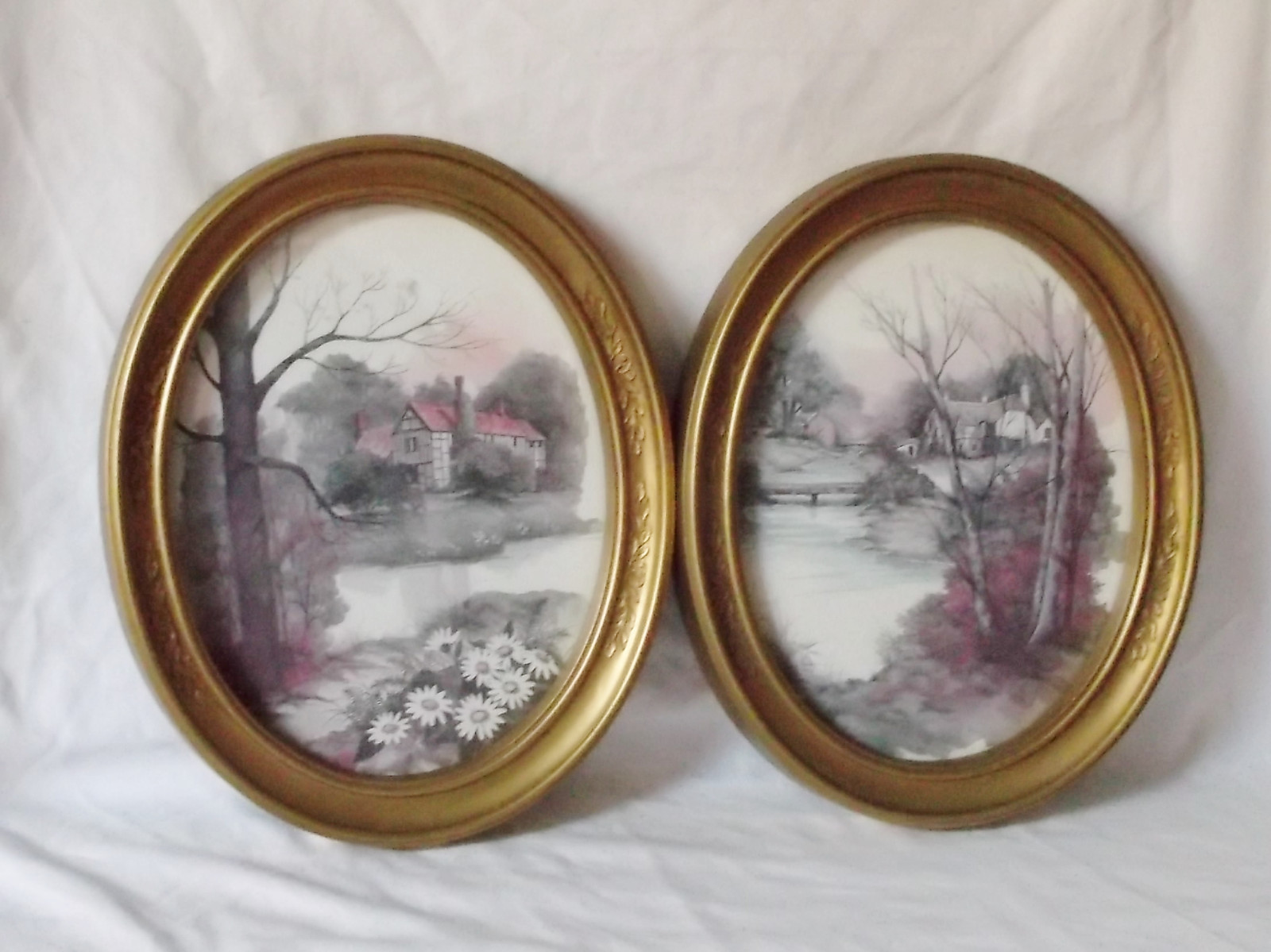VINTAGE HOMCO English Country Homes-Set of 2 Oval Gold Tone Frames | eBay