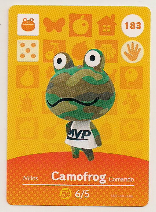 Animal Crossing amiibo Card: Camofrog 183 Series Frog New Horizons Leaf  Camo