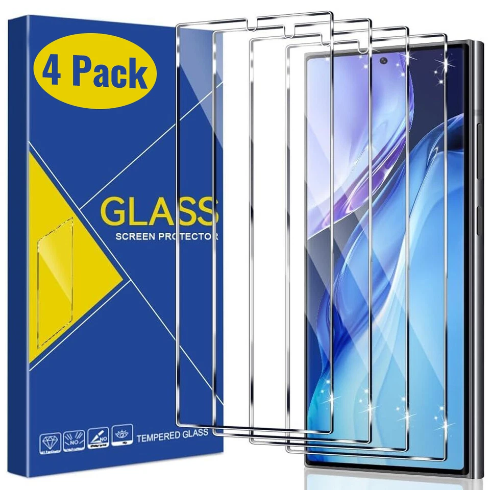 4 PACK Tempered Glass Screen Protector for Samsung Galaxy S25 Ultra/S25 Plus/S24