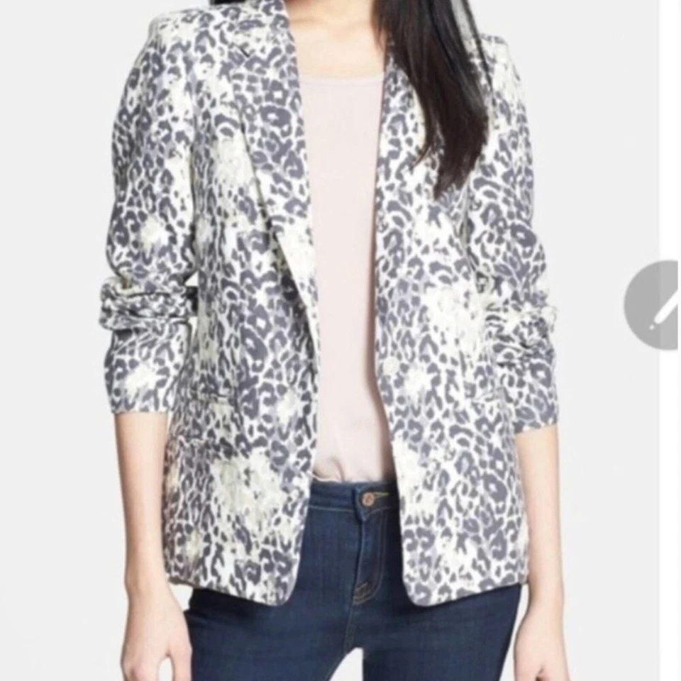Joie leopard print linen blazer jacket beige plum - Image 2 of 4