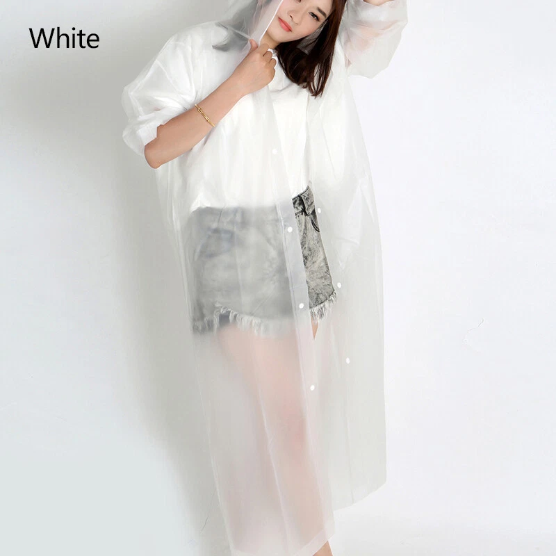 Women Men Waterproof Jacket Clear PVC Raincoat Rain Coat Hooded Poncho Rainwear- - Image 3 of 4