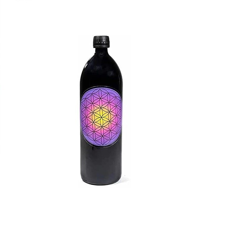 Bouteille gourde violet Miron fleur de la vie en verre bio-photonique 500ml