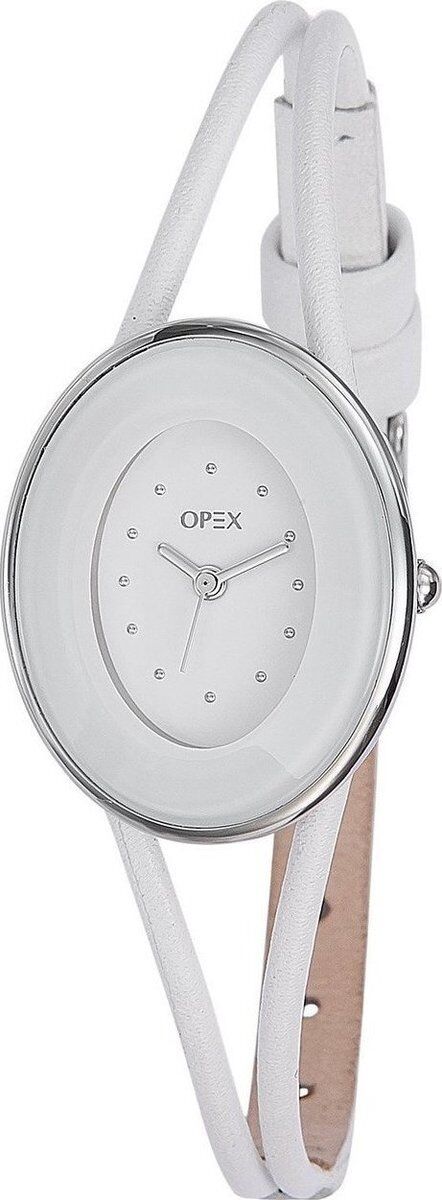 NEW OPEX PARIS EDITH SILVER TONE,WHITE LEATHER BAND,OVAL LADY'S WATCH-X3641LA4