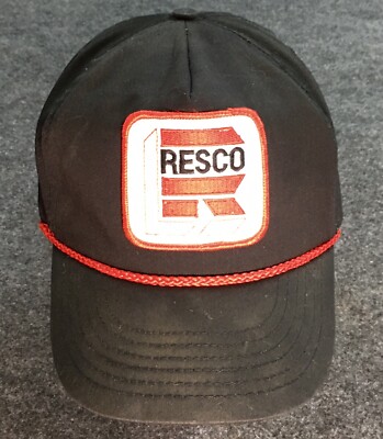 Vintage Resco Patch Cap USA Leather Strap Back Trucker Hat Black