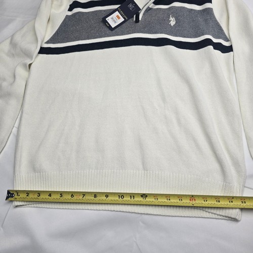 Us Polo Assn Men's Large Ivory Black 1/4 Quarter Zip Cotton Sweater Pullover - Picture 12 of 19