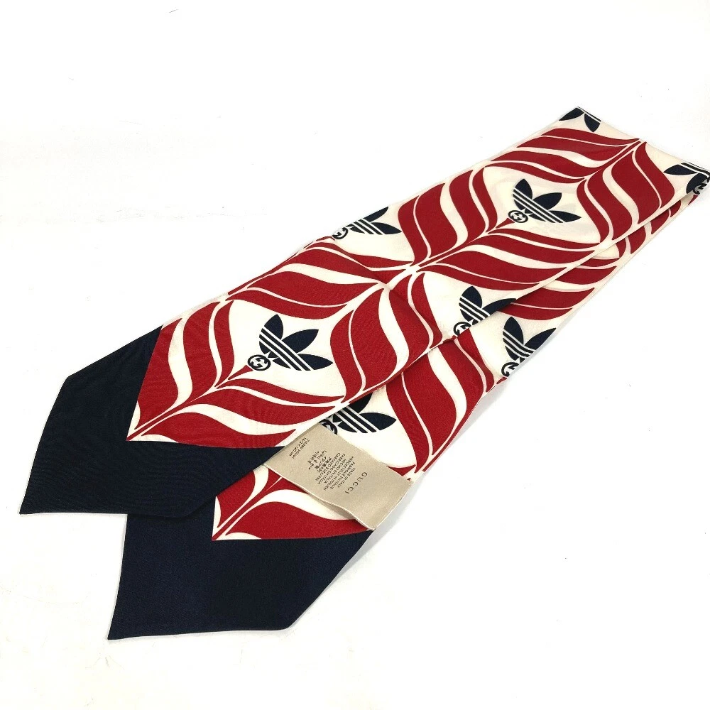 GUCCI 716089 BandeauScarf Adidas collab cou nœud écharpe soie marine/rouge jamais utilisé