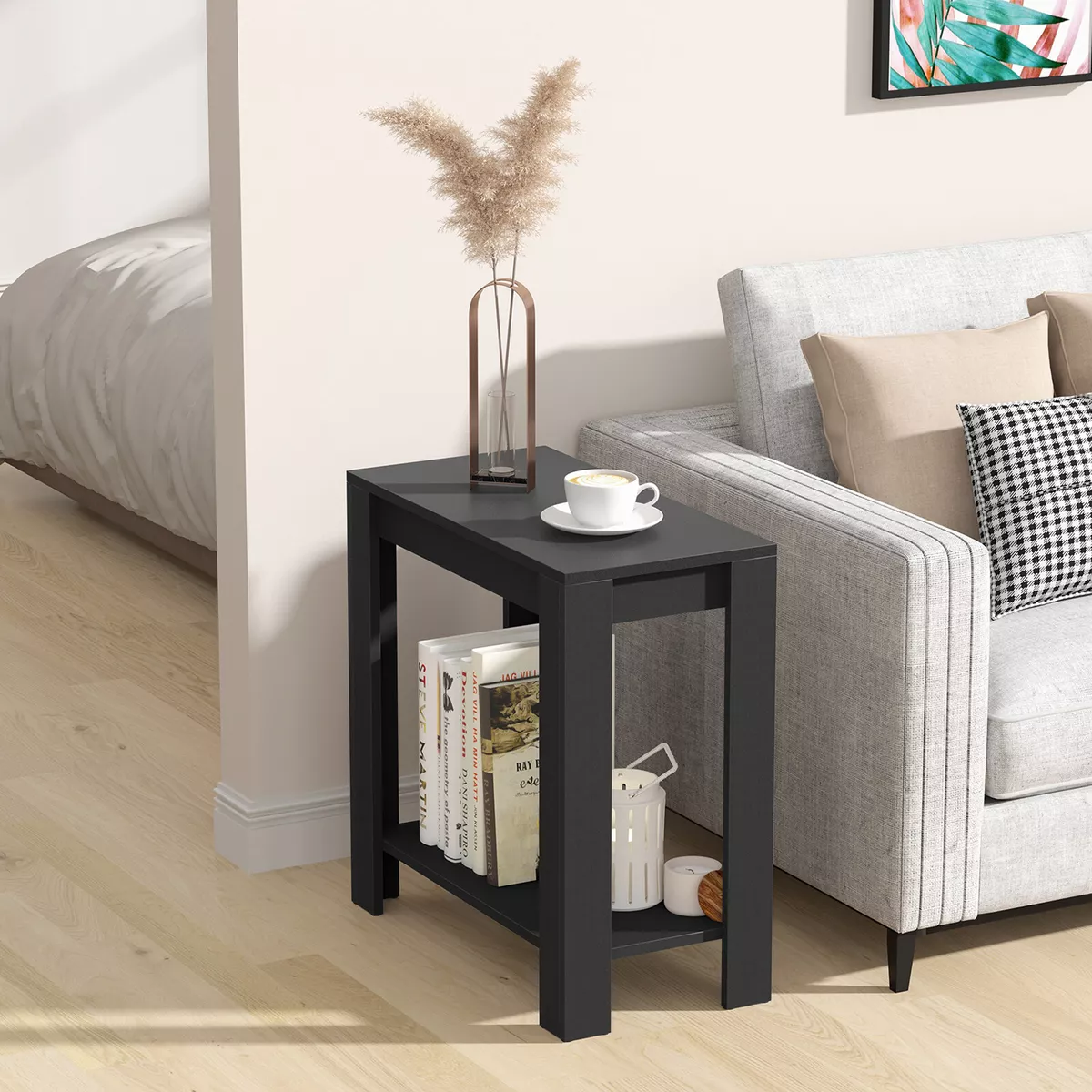 Black couch cheap side table