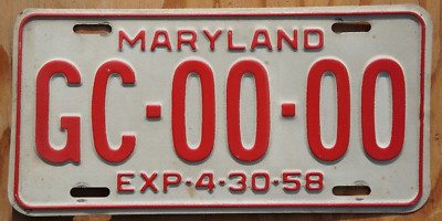 1958 Maryland SAMPLE License Plate - Nice Original