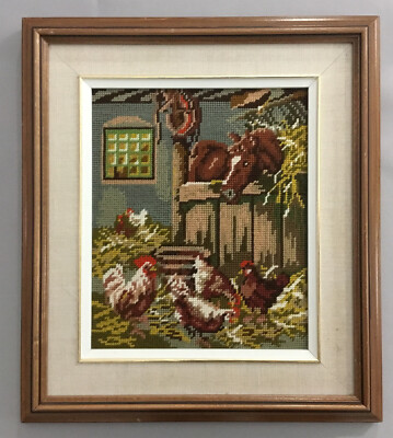 Vintage Antique Fine Needlepoint Tapestry Beautiful Wooden Frame~16  x 18 ~Matte