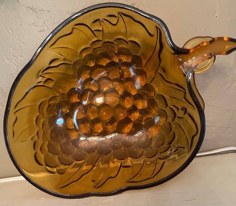 Indiana Glass Amber Grape Pattern Fruit Bowl Vintage Collectible  