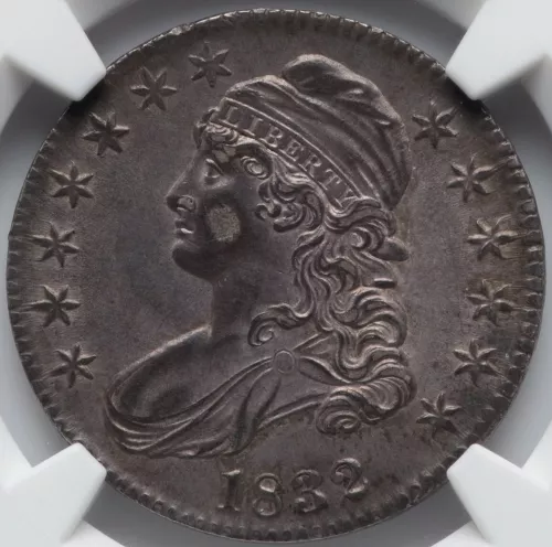 Capped Bust Half Dollar 1832 NGC AU-55! SL O-118. Old toning, High grade!