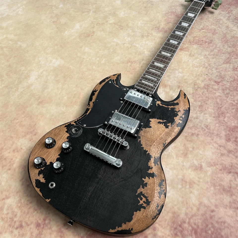 Electric Guitar: Left-Handed Relic SG, Black Sunburst HH Pickups Chrome Hardware - Image 2 of 4
