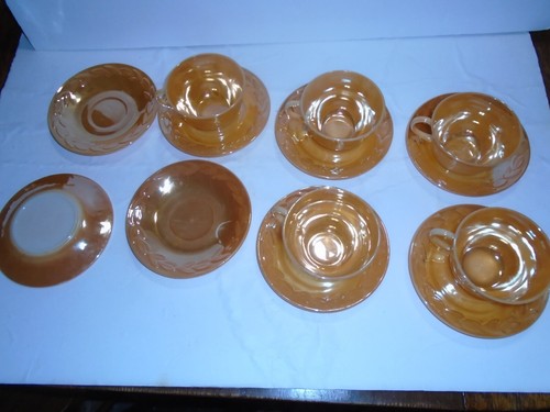 Set 5 Peach Luster Laurel Tea Cup & Saucer Fire King - Picture 5 of 6