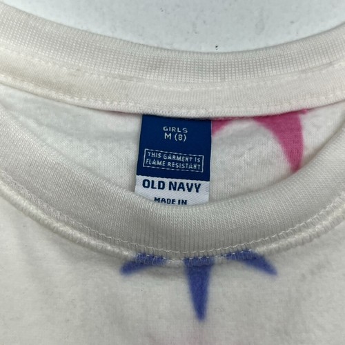 Old Navy White Star Printed Microfleece Pajama Set Girls Size Medium (8) - Picture 2 of 12