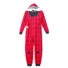 Big Kids Lumberjack Hooded One Piece Plaid Fleece Footless Pajamas Set Size 12