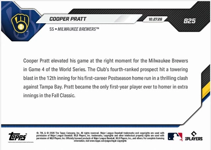 Cooper Pratt 2026 MLB TOPPS AHORA 825 preventa