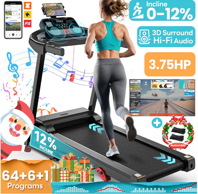 3.75HP Treadmill 400lb Capacity, Incline Folding, Smart Screen Immersive, Quiet