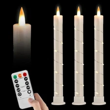 New 3pcs Flameless Taper Candle with Remote, Battery Powered, Timer, 3 Ivory ABS