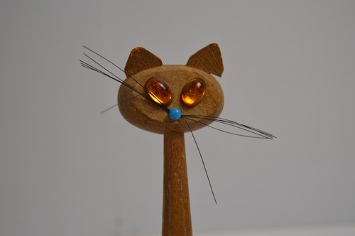 Vintage Cat Stationery Desktop Set Letter Holder Pen Teak Wood MCM Figurines K - Picture 6 of 23