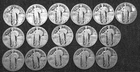 Standing Liberty 90% silver quarters, various dates from 1925 on, 16 coins total
