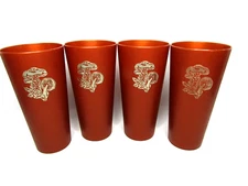 NASCO 1970s Gold Mushrooms Brown Plastic Cups Set of 4 Tumblers Vintage