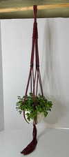 Handmade Macrame Plant Hanger Rust Colored with Teal Beads Boho 34"