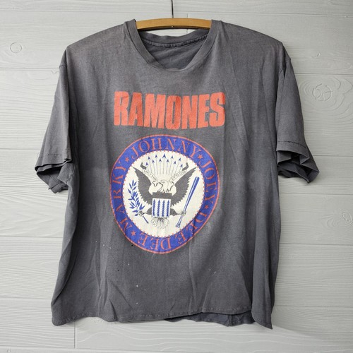 Vintage Ramones Hey Ho Lets Go Logo doppelseitiges T-Shirt Damen Large Thrashed