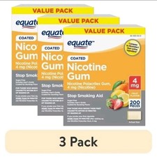 3 Pack Equate Coated Nicotine Gum 4mg Fruit Flavor 200 Ct Stop Smoking Aid