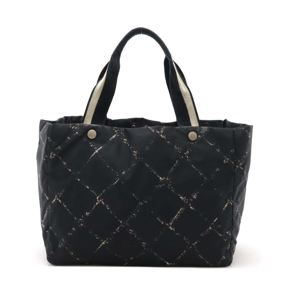 CHANEL Vintage Travel Line Nylon Tote Shoulder Bag Black Red A11833